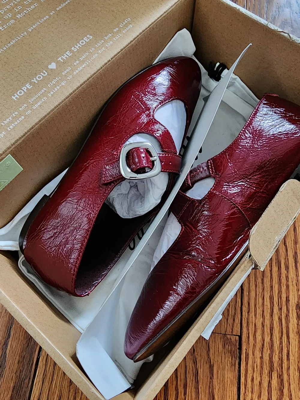 Madewell Remy Crinkled Patent Leather Mary Jane Flat 7 Wine Burgundy Balletcore